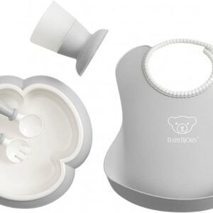 BabyBjorn Dinner Set (šķīvis/dakšiņa/karote/glāzīte un priekšautiņš) un priekšautiņš krāsa Powder Green
