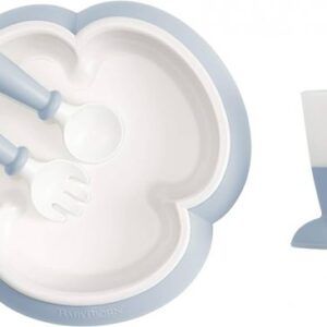 BabyBjorn Feeding Set (šķīvis, karote, dakša un krūzīte) komplkets krāsa Powder Blue