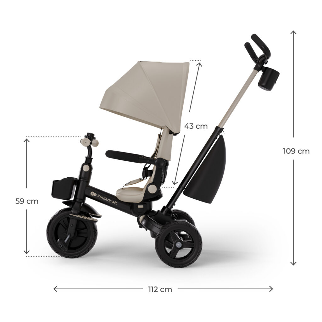 Kinderkraft Aveo 2 Plus salokāms stumjamais trīsritenis bērniem krāsa Beige