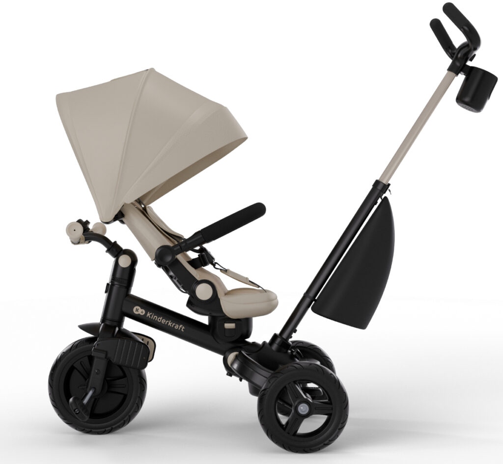 Kinderkraft Aveo 2 Plus salokāms stumjamais trīsritenis bērniem krāsa Beige