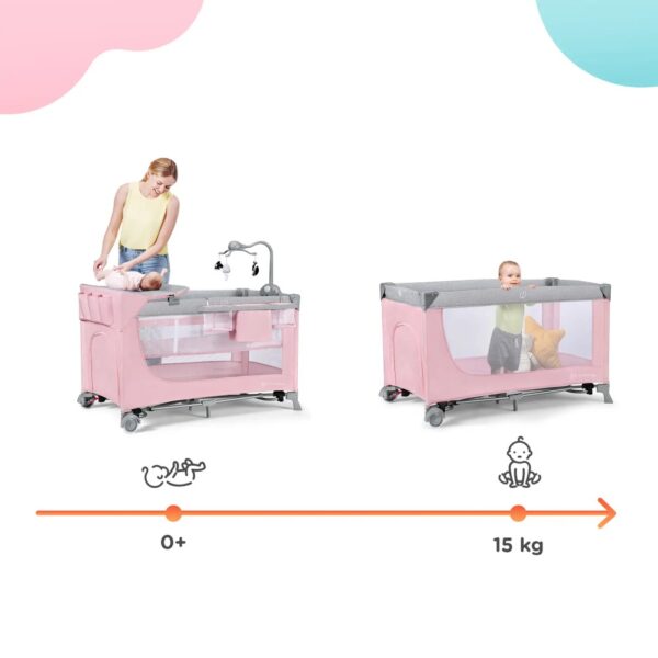 Autokreslini.lv | Leody bērnu ceļojuma gultiņa krāsa Pink ar aksesuāriem (2 līmeņi) bilde #11
