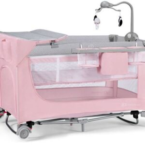 Kinderkraft Leody bērnu ceļojuma gultiņa krāsa Pink ar aksesuāriem (2 līmeņi)