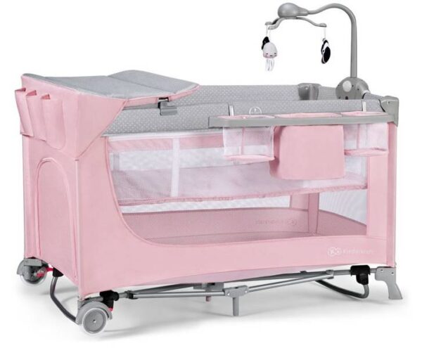 Autokreslini.lv | Leody bērnu ceļojuma gultiņa krāsa Pink ar aksesuāriem (2 līmeņi) bilde #1