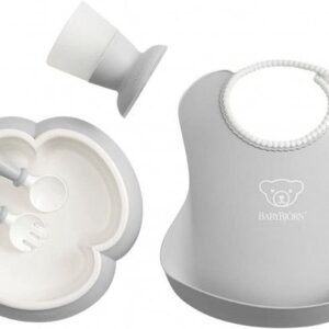 BabyBjorn Dinner Set (šķīvis/dakšiņa/karote/glāzīte un priekšautiņš) un priekšautiņš krāsa Powder Green