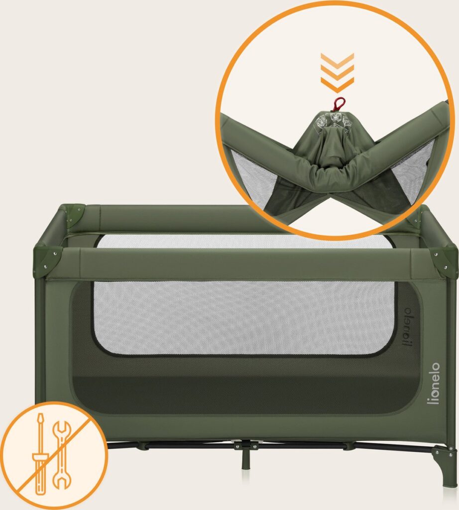 Lionelo JASMIN EASY FOLD ceļojumu gulta krāsa GREEN OLIVE