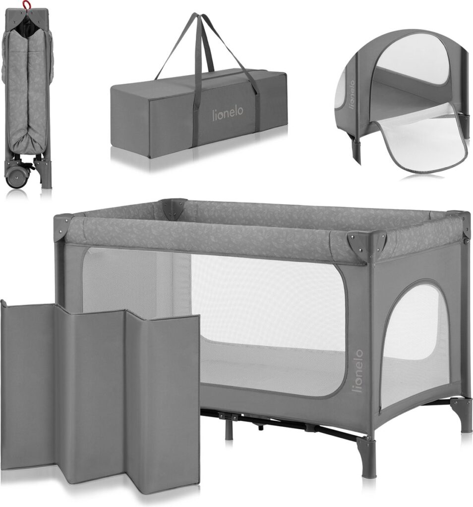Lionelo JASMIN EASY FOLD ceļojumu gulta krāsa GREY STONE