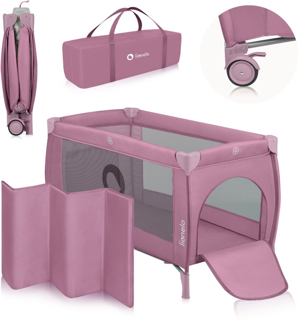 Lionelo STEFI PLUS ceļojumu gulta krāsa PINK MAGNOLIA