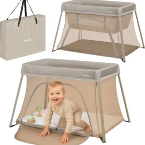 Lionelo ALICE bērnu ceļojumu gulta krāsa BEIGE OLIVE
