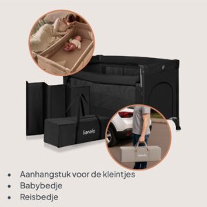 Lionelo ELLEN bērnu ceļojumu gulta krāsa BLACK CARBON