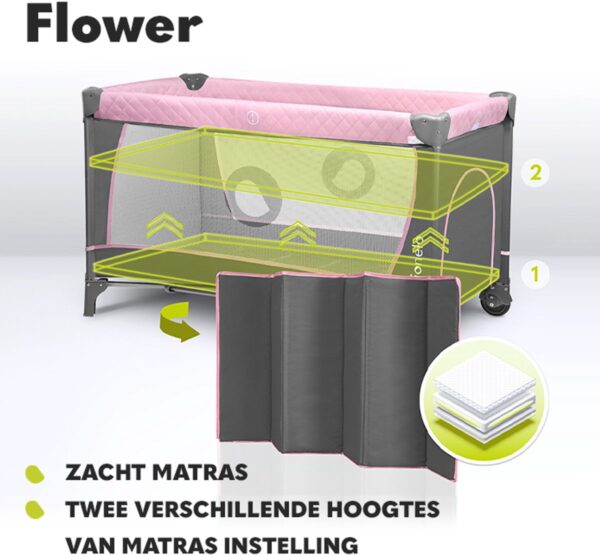 Autokreslini.lv | FLOWER bērnu ceļojumu gultiņa ar aksesuāriem krāsa FLAMINGO bilde #33