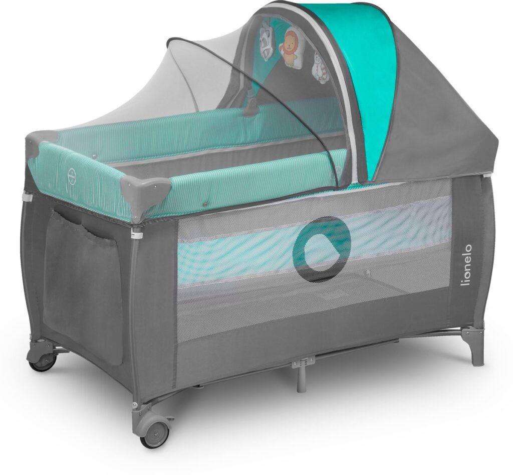 Lionelo SVEN PLUS ceļojumu gulta krāsa TURQUOISE/GREY