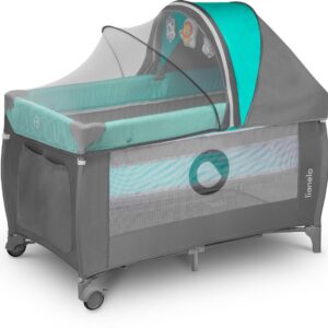 Lionelo SVEN PLUS ceļojumu gulta krāsa TURQUOISE/GREY