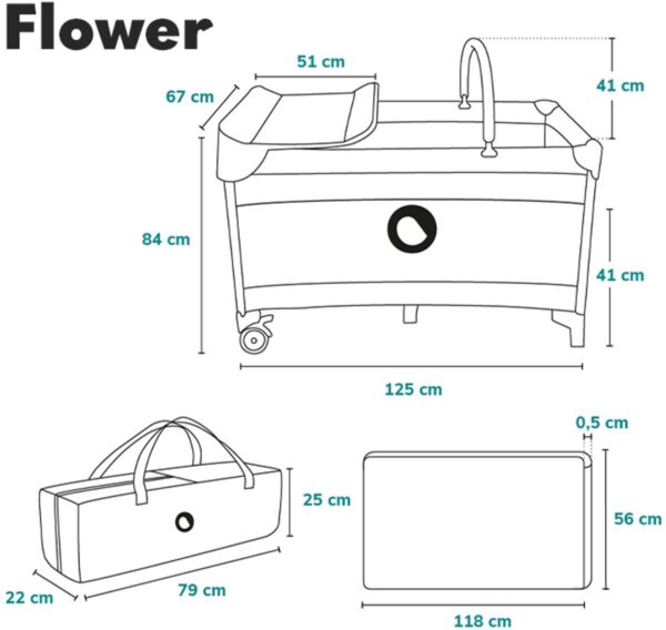 Autokreslini.lv | FLOWER bērnu ceļojumu gultiņa ar aksesuāriem krāsa FLAMINGO bilde #29