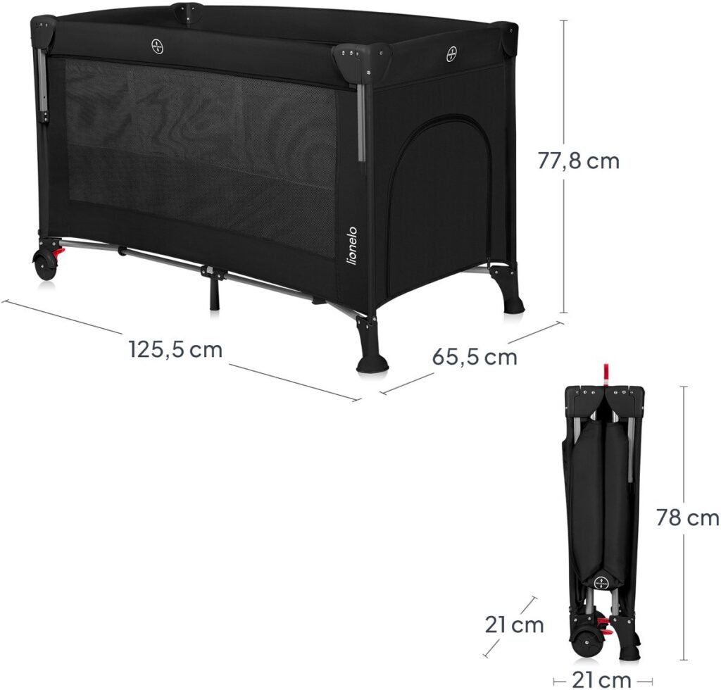 Lionelo ELLEN bērnu ceļojumu gulta krāsa BLACK CARBON
