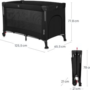 Lionelo ELLEN bērnu ceļojumu gulta krāsa BLACK CARBON