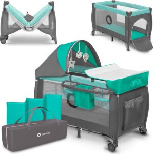 Lionelo SVEN PLUS ceļojumu gulta krāsa TURQUOISE/GREY