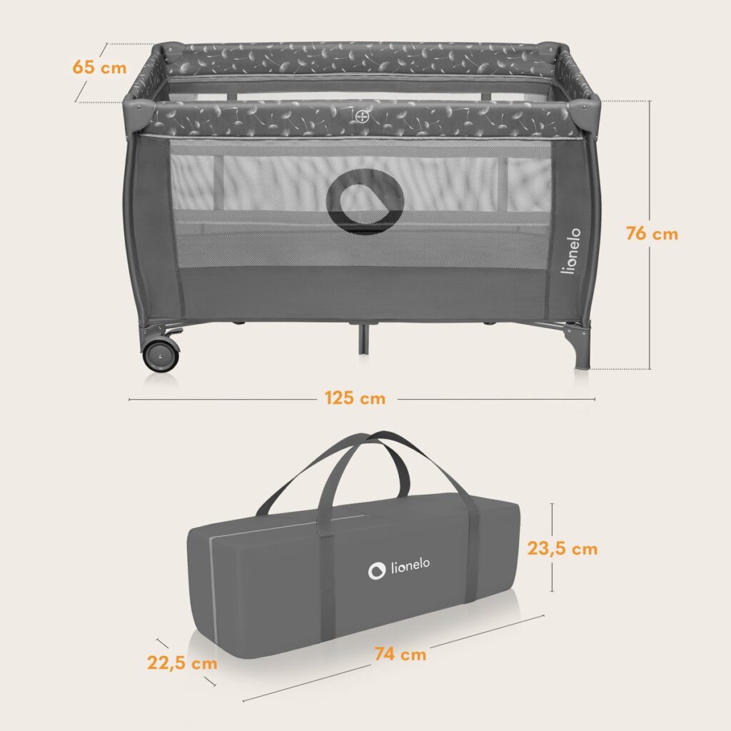 Lionelo STEFI PLUS ceļojumu gulta krāsa GREY WHITE