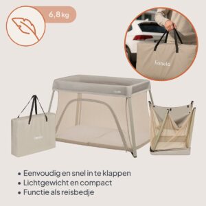 Lionelo ALICE bērnu ceļojumu gulta krāsa BEIGE OLIVE