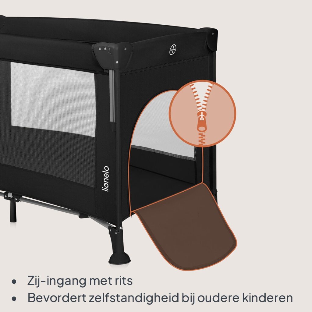 Lionelo ELLEN bērnu ceļojumu gulta krāsa BLACK CARBON