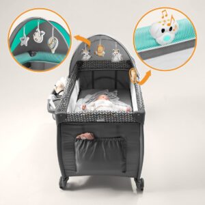 Lionelo SVEN PLUS ceļojumu gulta krāsa TURQUOISE/GREY