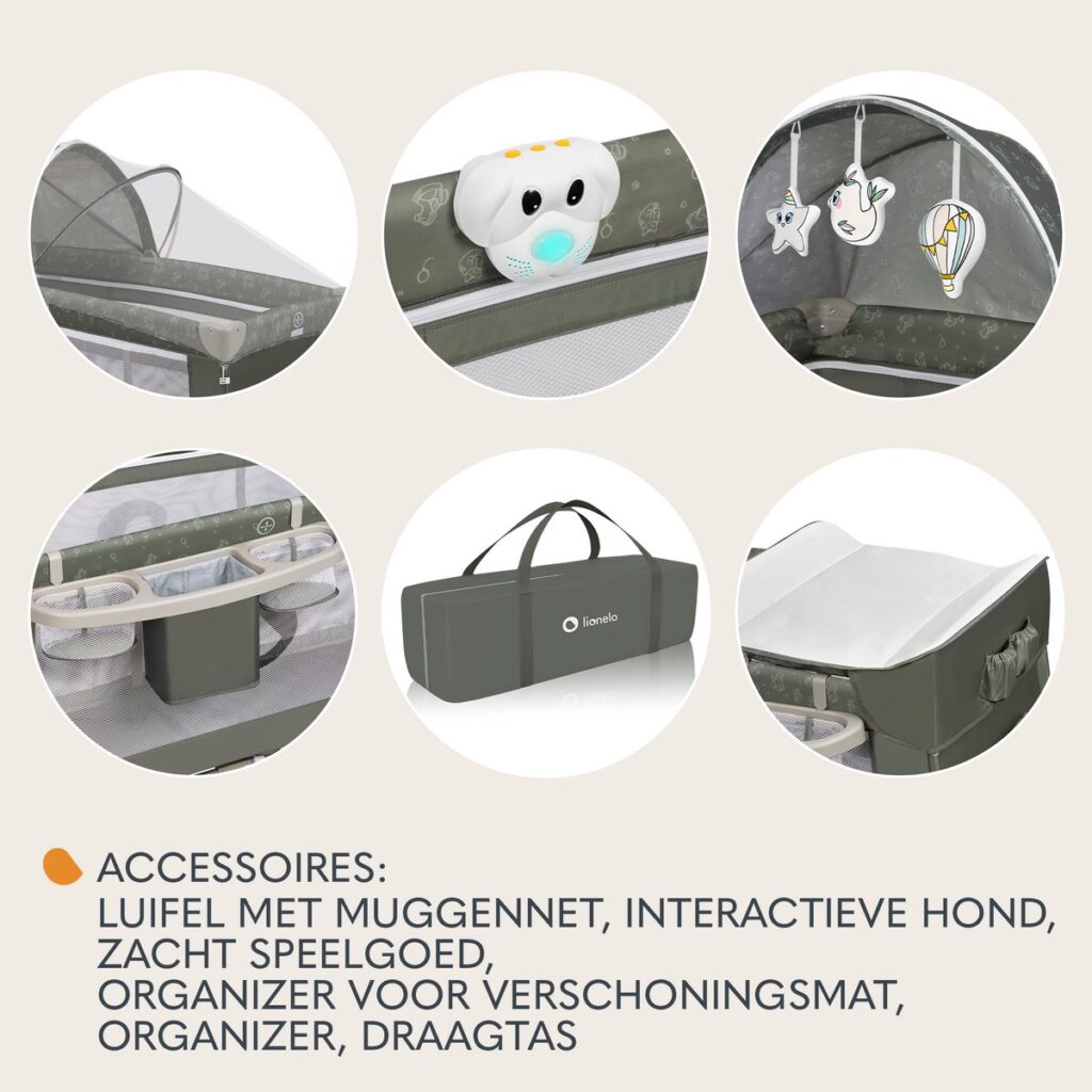 Lionelo SVEN PLUS ceļojumu gulta krāsa BEIGE OLIVE