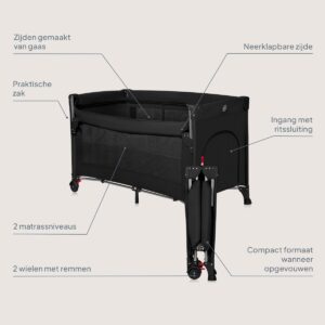 Lionelo ELLEN bērnu ceļojumu gulta krāsa BLACK CARBON