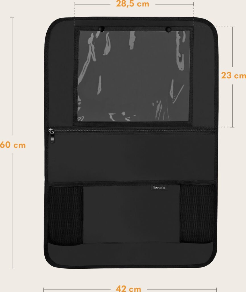 Lionelo Seat Organizer krēsla aizsargs ar mantu un planšetes kabatām krāsa Black