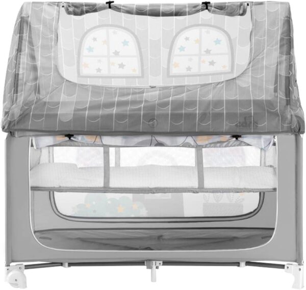 Autokreslini.lv | TRAVEL COT PLAYHOUSE ceļojumu gultiņa, rotaļu manēža krāsa Grey (2 līmeņi) bilde #5