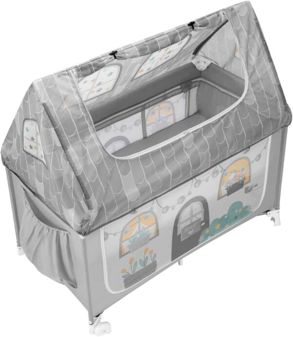 Autokreslini.lv | TRAVEL COT PLAYHOUSE ceļojumu gultiņa, rotaļu manēža krāsa Grey (2 līmeņi) bilde #3
