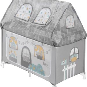 CAM TRAVEL COT PLAYHOUSE ceļojumu gultiņa, rotaļu manēža krāsa Grey (2 līmeņi)