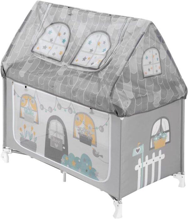 Autokreslini.lv | TRAVEL COT PLAYHOUSE ceļojumu gultiņa, rotaļu manēža krāsa Grey (2 līmeņi) bilde #1