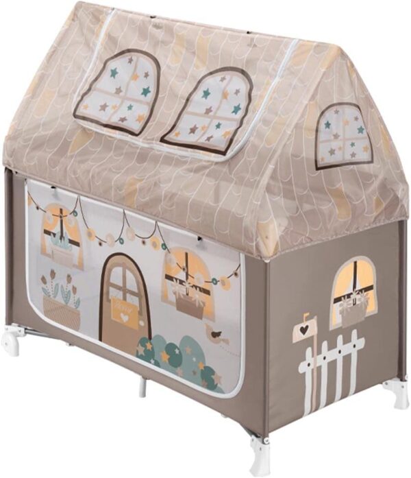 Autokreslini.lv | TRAVEL COT PLAYHOUSE ceļojumu gultiņa, rotaļu manēža krāsa Beige (2 līmeņi) bilde #1