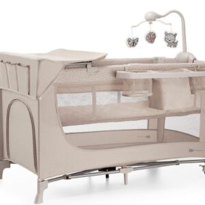 Kinderkraft Joy 2 bērnu ceļojuma gultiņa krāsa Beige ar aksesuāriem (2 līmeņi)