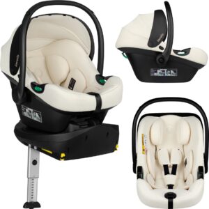 Lionelo Astrid i-Size autokrēsliņš mazuļiem 40-87cm krāsa Beige Cream + Astrid Plus rotējoša Isofix bāze