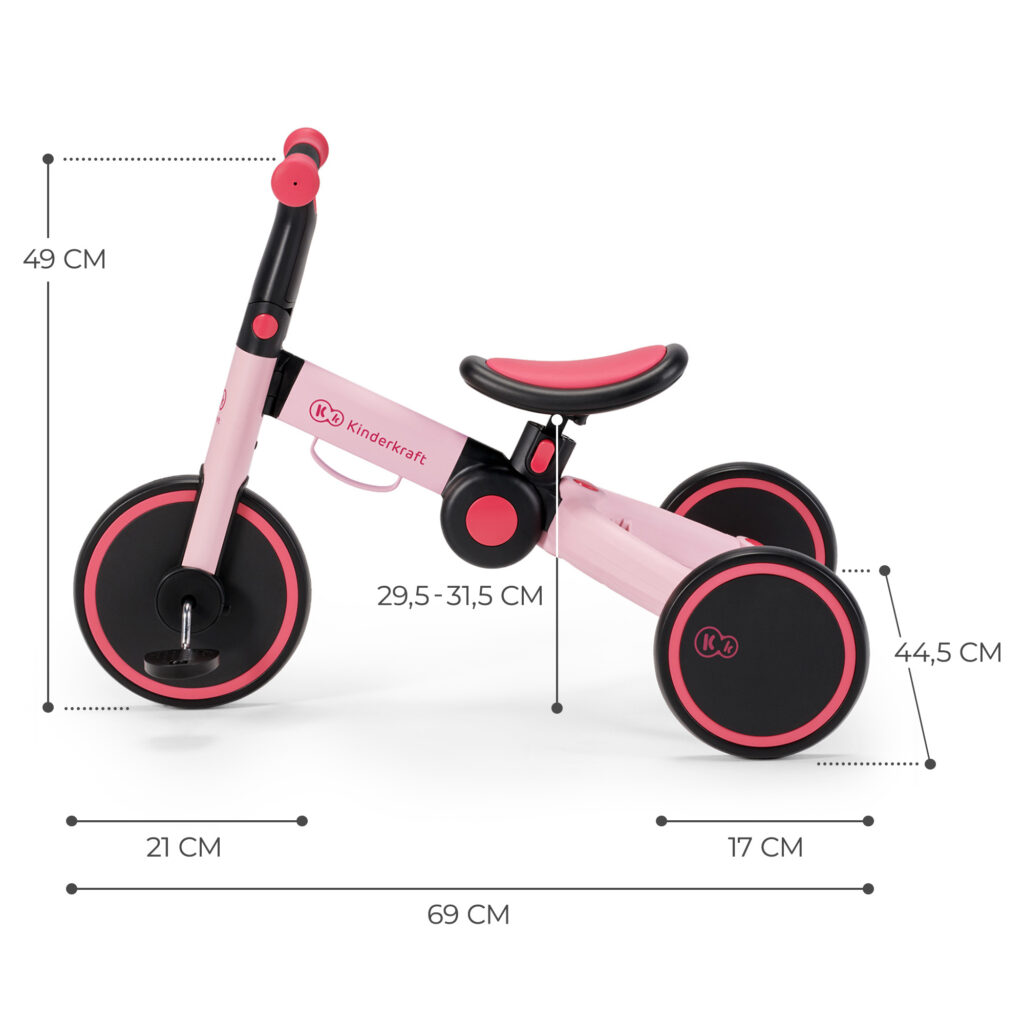 Kinderkraft 4Trike salokāms skrejritenis 3in1 bērniem no 1-5gadiem krāsa Candy Pink