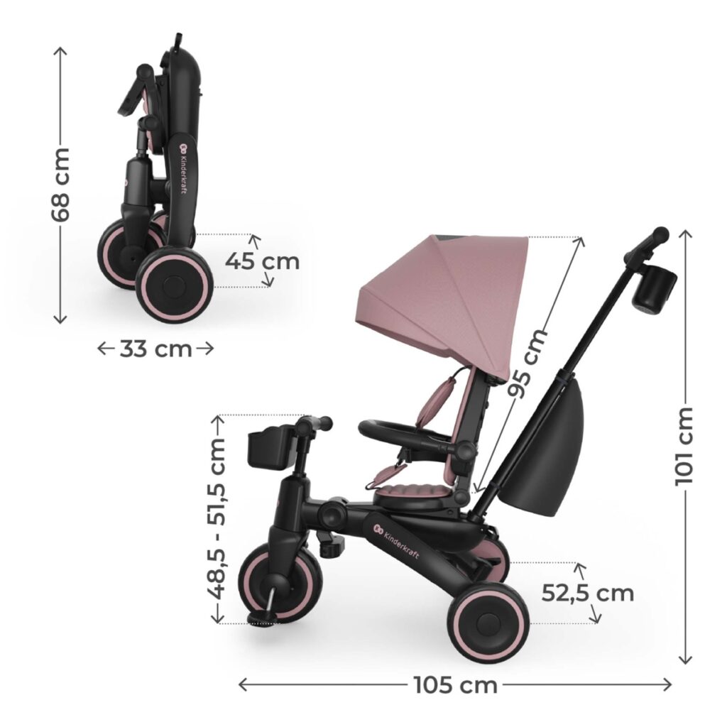 Kinderkraft Jazz 3 salokāms stumjamais trīsritenis bērniem krāsa Pink