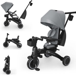Kinderkraft Jazz 3 salokāms stumjamais trīsritenis bērniem krāsa Grey