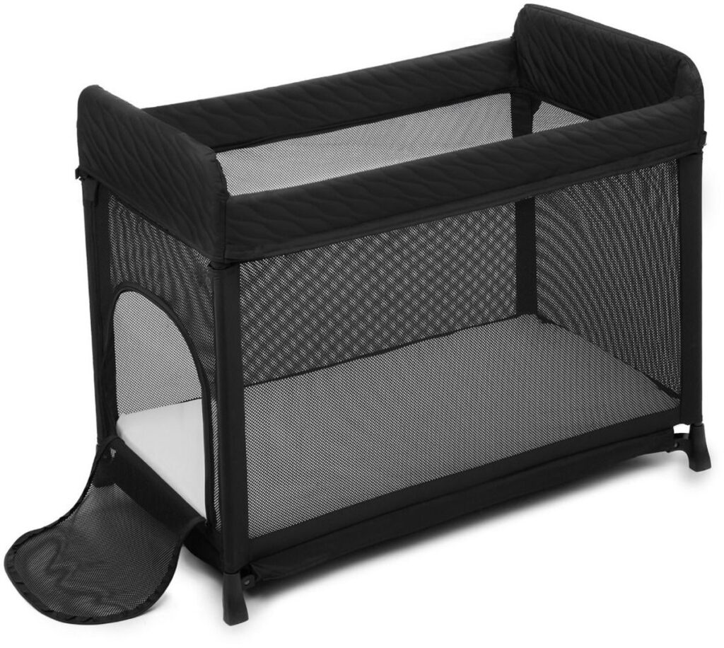 Kinderkraft MOON Dream bērnu ceļojumu gultiņa ar 2 līmeņiem krāsa Black