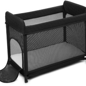 Kinderkraft MOON Dream bērnu ceļojumu gultiņa ar 2 līmeņiem krāsa Black