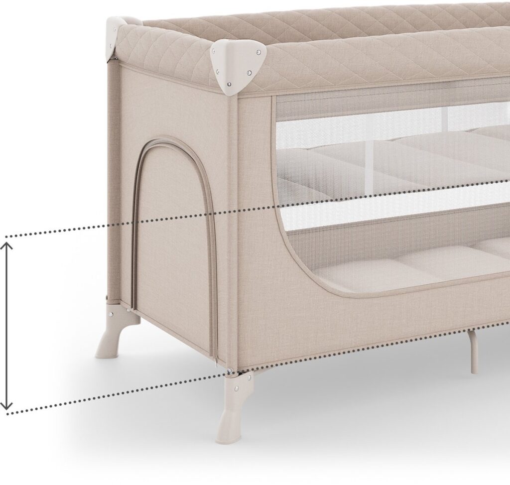 Kinderkraft LEODY UP bērnu ceļojumu gultiņa ar 2 līmeņiem krāsa Beige