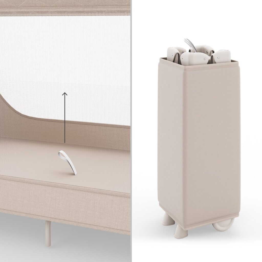 Kinderkraft LEODY UP bērnu ceļojumu gultiņa ar 2 līmeņiem krāsa Beige