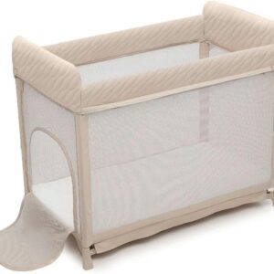 Kinderkraft MOON Dream bērnu ceļojumu gultiņa ar 2 līmeņiem krāsa Beige