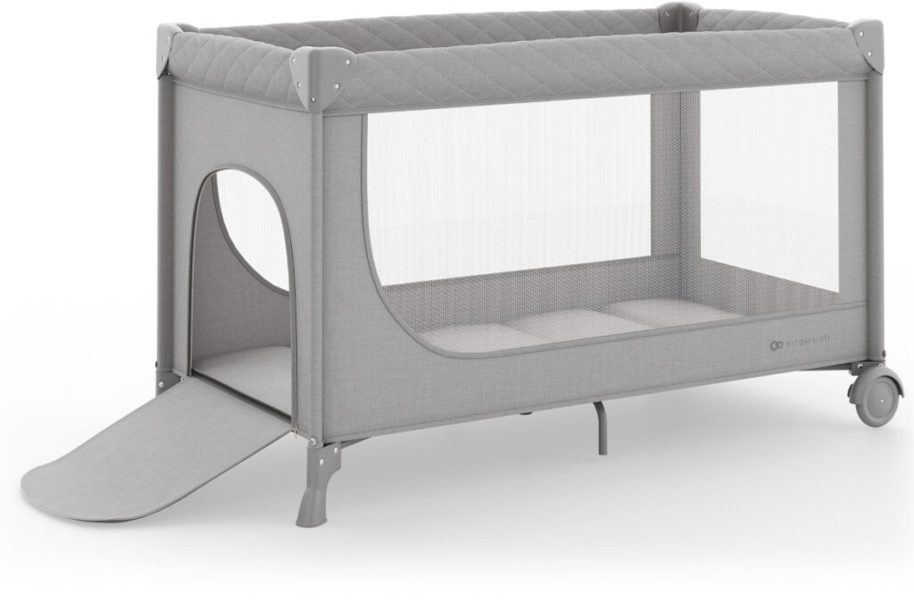 Kinderkraft LEODY UP bērnu ceļojumu gultiņa ar 2 līmeņiem krāsa Grey