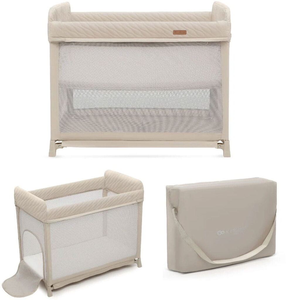 Kinderkraft MOON Dream bērnu ceļojumu gultiņa ar 2 līmeņiem krāsa Beige