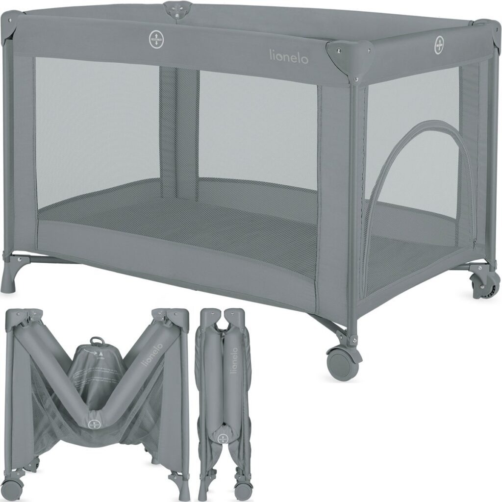 Lionelo AMELIE bērnu ceļojumu gulta 70x100cm krāsa Grey Concrete
