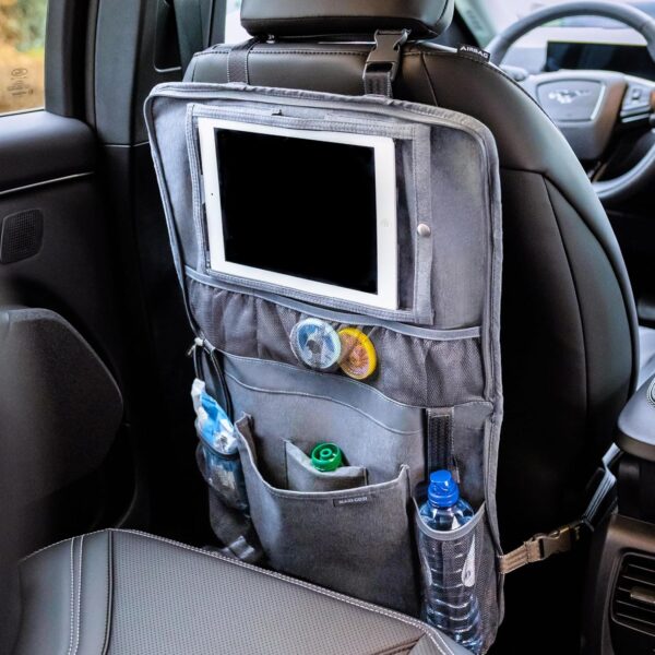 Autokreslini.lv | Back Seat Organiser automašīnas krēslu aizsargs ar mantu kabatām un kabatu planšetei bilde #7