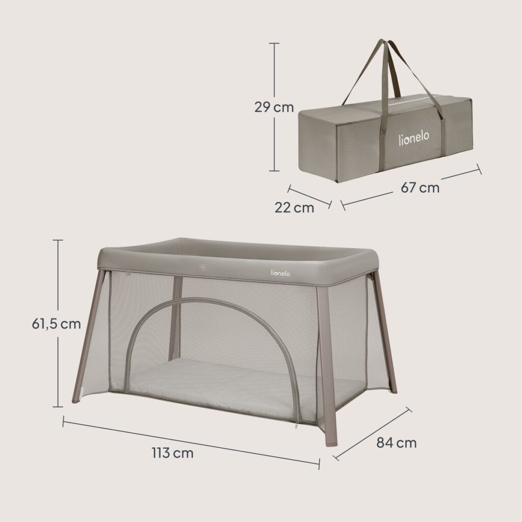 Lionelo MILA bērnu ceļojuma gultiņa krāsa BEIGE TAUPE