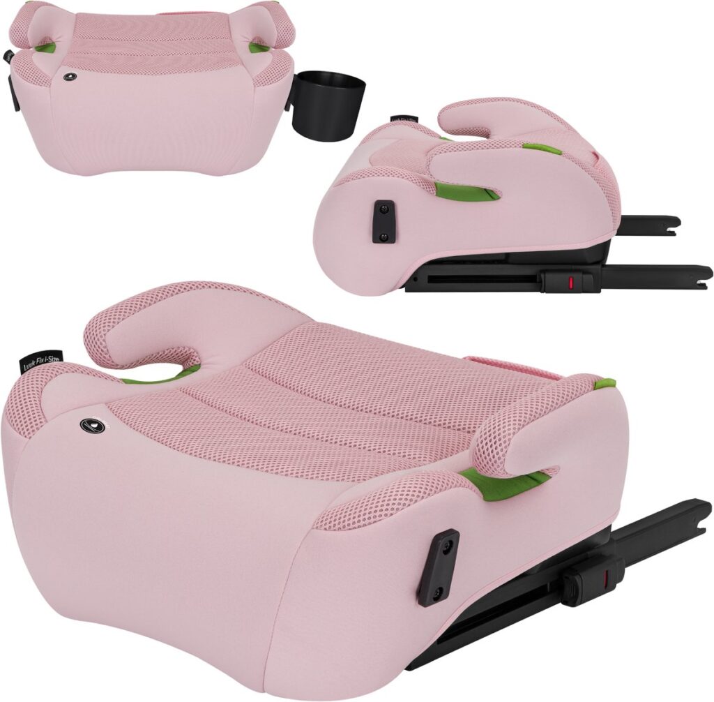 Lionelo Luuk Isofix I-Size auto paliktnis bērniem 125-150cm ar krūzīšu turētāju krāsa Pink Baby