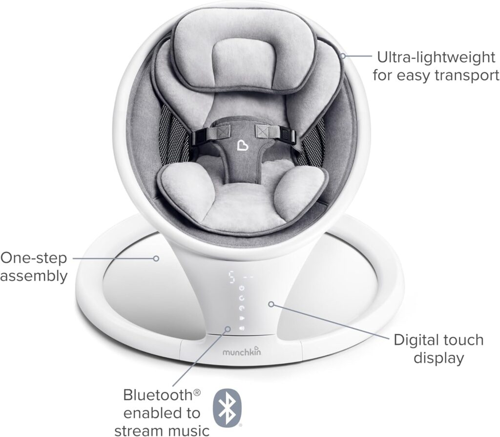 Munchkin Baby Swing elektronisks mazuļu šūpoļkrēsliņš krāsa White/Grey